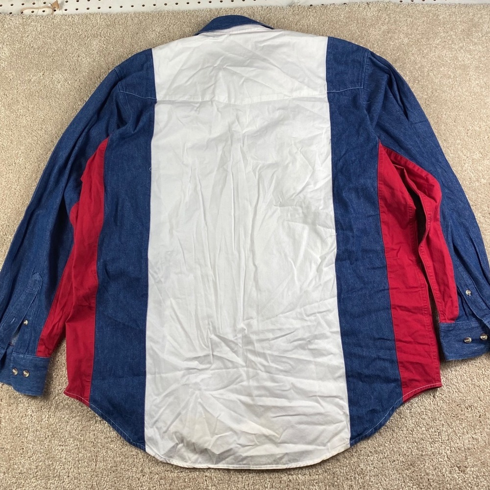 Cumberland Outfitters Mens XL Red White Blue Colorblock Denim Western Shirt - Picture 8 of 8